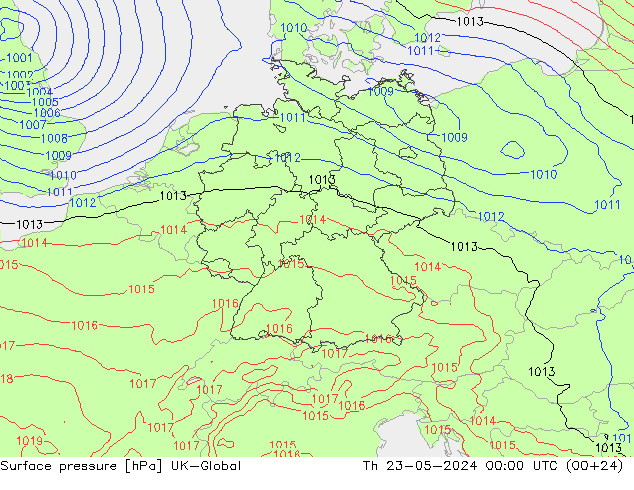 Atmosférický tlak UK-Global Čt 23.05.2024 00 UTC
