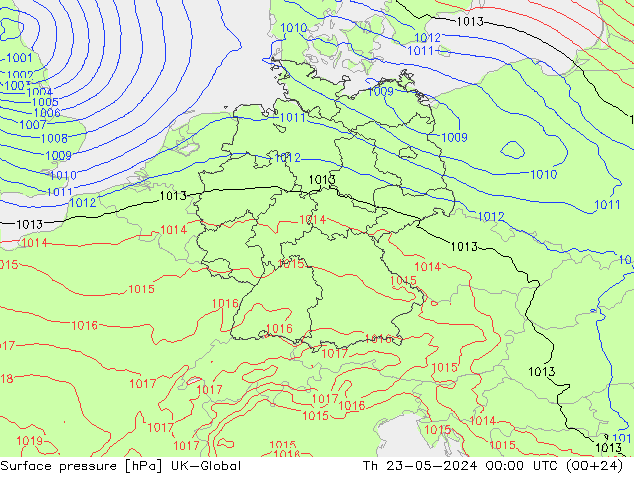 Surface pressure UK-Global Th 23.05.2024 00 UTC