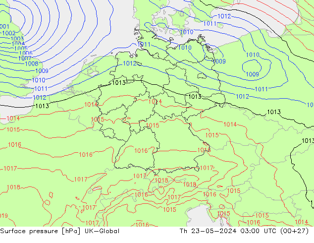 Atmosférický tlak UK-Global Čt 23.05.2024 03 UTC