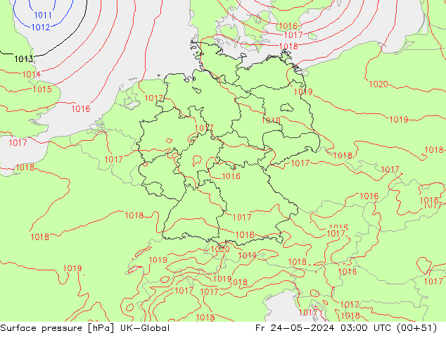 Surface pressure UK-Global Fr 24.05.2024 03 UTC