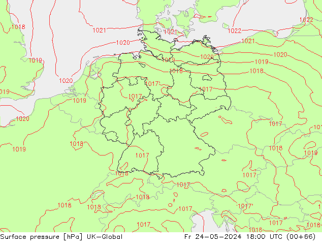 Surface pressure UK-Global Fr 24.05.2024 18 UTC