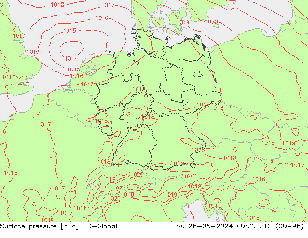 Surface pressure UK-Global Su 26.05.2024 00 UTC