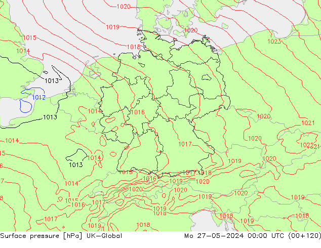Pressione al suolo UK-Global lun 27.05.2024 00 UTC
