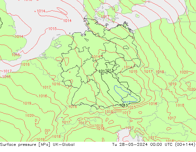 Surface pressure UK-Global Tu 28.05.2024 00 UTC