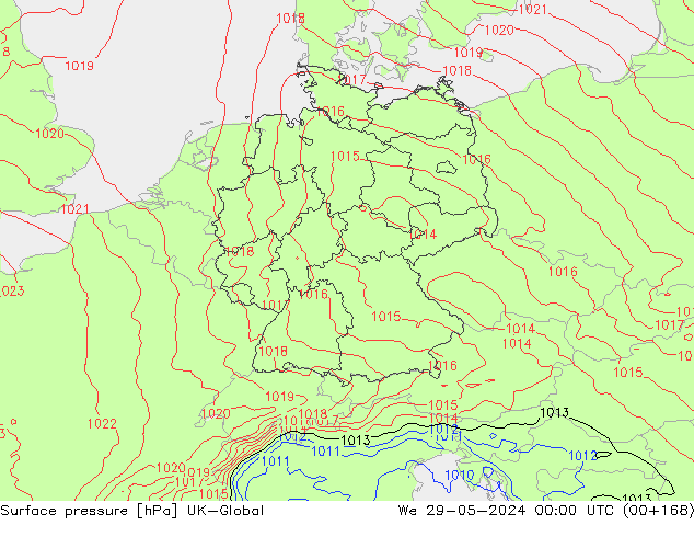 Surface pressure UK-Global We 29.05.2024 00 UTC