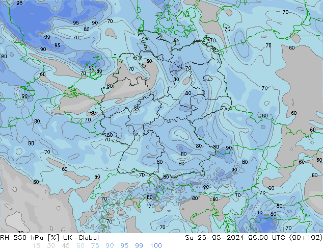 RH 850 гПа UK-Global Вс 26.05.2024 06 UTC