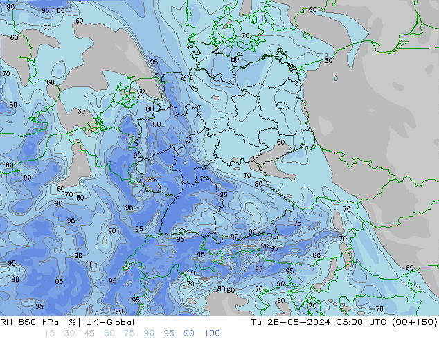 Humidité rel. 850 hPa UK-Global mar 28.05.2024 06 UTC