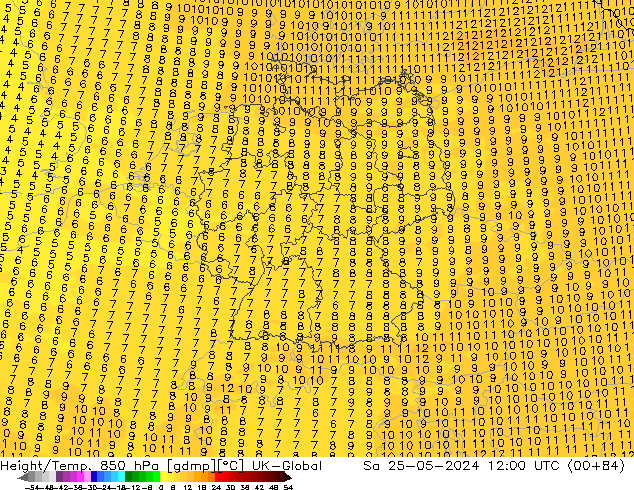 Height/Temp. 850 гПа UK-Global сб 25.05.2024 12 UTC