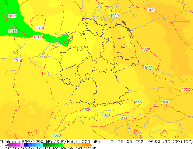 Dikte 850-1000 hPa UK-Global zo 26.05.2024 06 UTC
