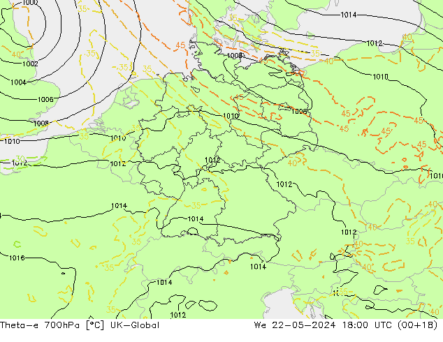 Theta-e 700hPa UK-Global mié 22.05.2024 18 UTC