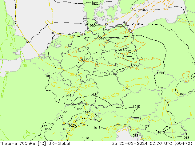 Theta-e 700hPa UK-Global So 25.05.2024 00 UTC