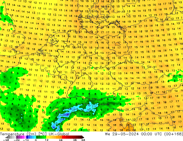 Sıcaklık Haritası (2m) UK-Global Çar 29.05.2024 00 UTC