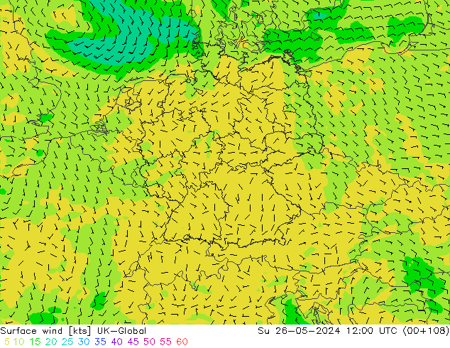 Surface wind UK-Global Su 26.05.2024 12 UTC