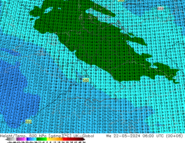 Yükseklik/Sıc. 500 hPa UK-Global Çar 22.05.2024 06 UTC