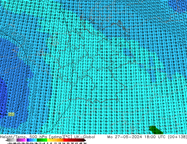 Yükseklik/Sıc. 500 hPa UK-Global Pzt 27.05.2024 18 UTC