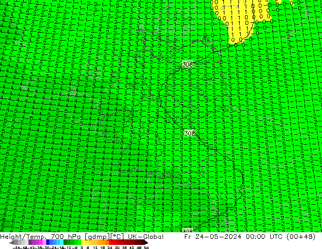 Hoogte/Temp. 700 hPa UK-Global vr 24.05.2024 00 UTC
