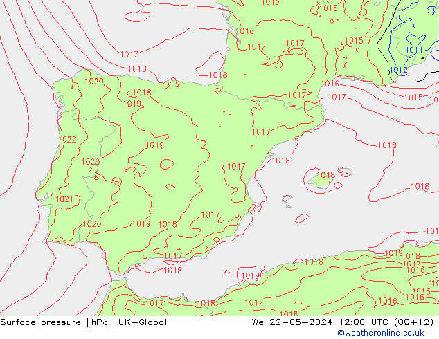 приземное давление UK-Global ср 22.05.2024 12 UTC