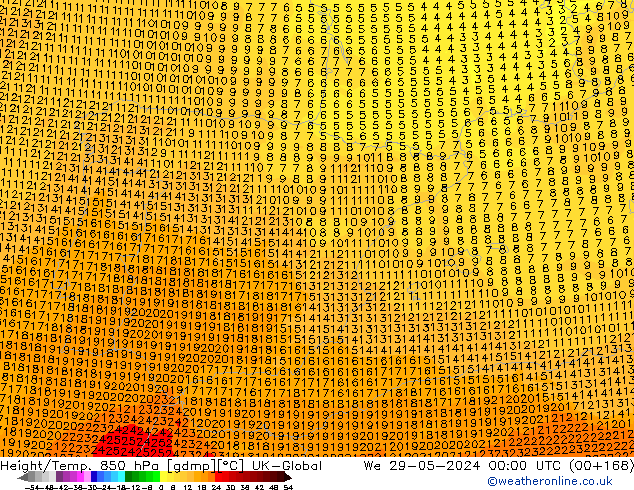 Height/Temp. 850 гПа UK-Global ср 29.05.2024 00 UTC