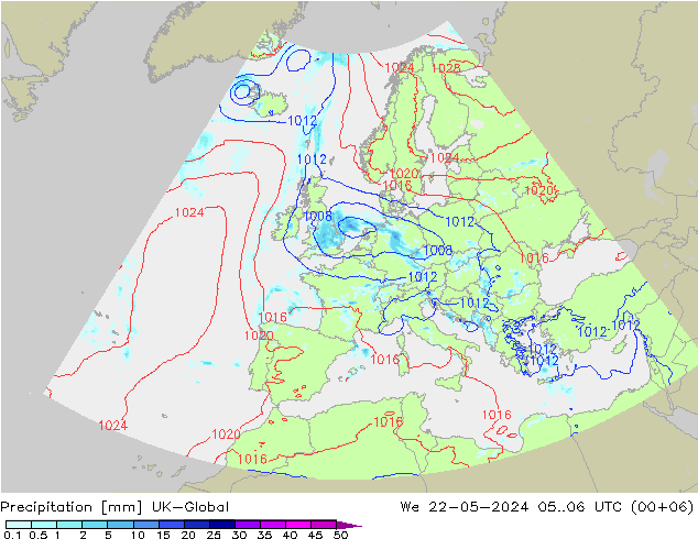 Precipitation UK-Global We 22.05.2024 06 UTC