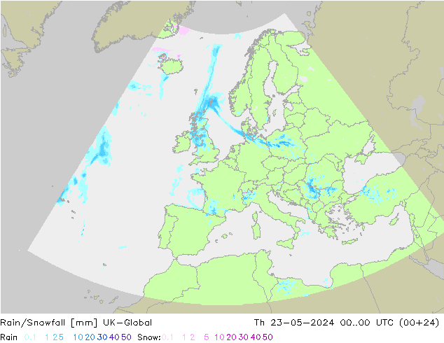 Rain/Snowfall UK-Global czw. 23.05.2024 00 UTC