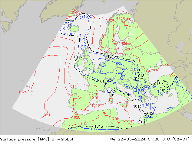 地面气压 UK-Global 星期三 22.05.2024 01 UTC