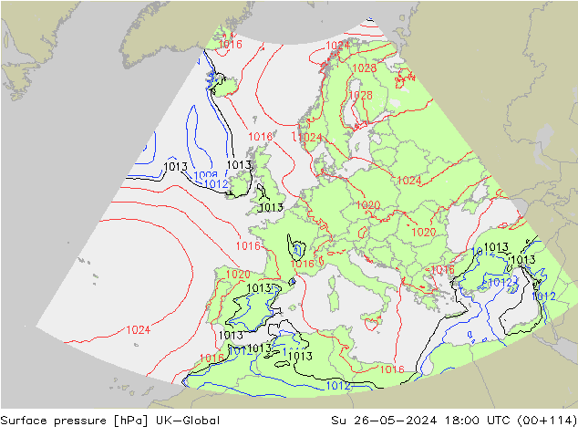 Surface pressure UK-Global Su 26.05.2024 18 UTC