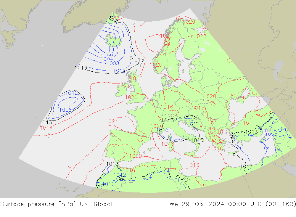 pressão do solo UK-Global Qua 29.05.2024 00 UTC