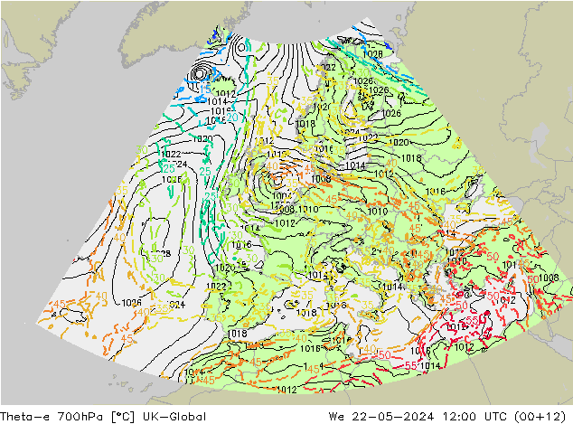 Theta-e 700hPa UK-Global mié 22.05.2024 12 UTC