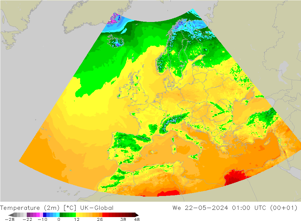 Sıcaklık Haritası (2m) UK-Global Çar 22.05.2024 01 UTC