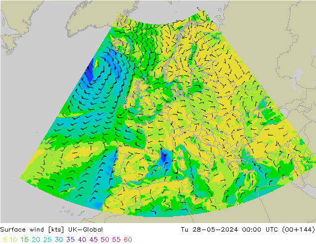 Surface wind UK-Global Tu 28.05.2024 00 UTC