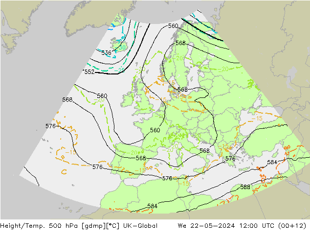 Height/Temp. 500 hPa UK-Global St 22.05.2024 12 UTC