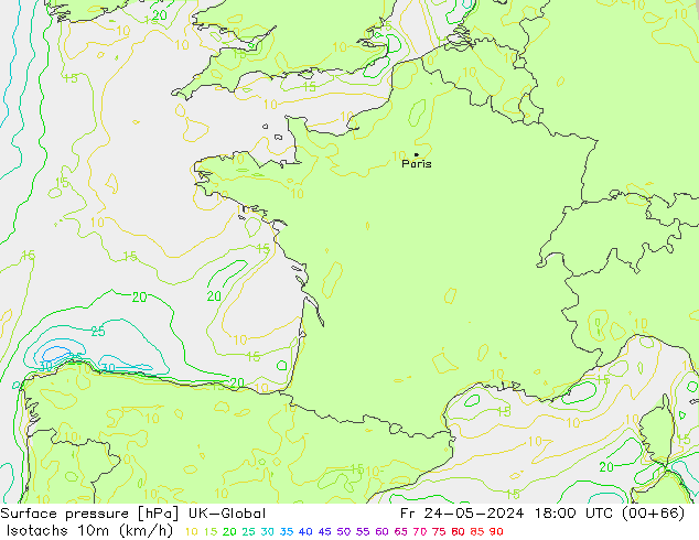 Isotachs (kph) UK-Global Fr 24.05.2024 18 UTC
