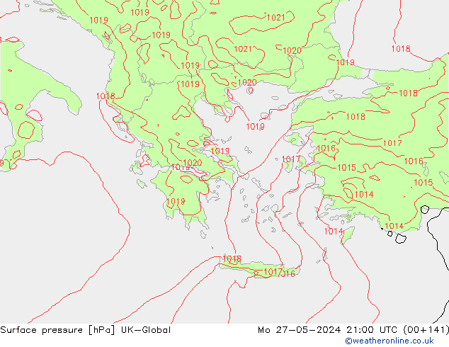 Atmosférický tlak UK-Global Po 27.05.2024 21 UTC