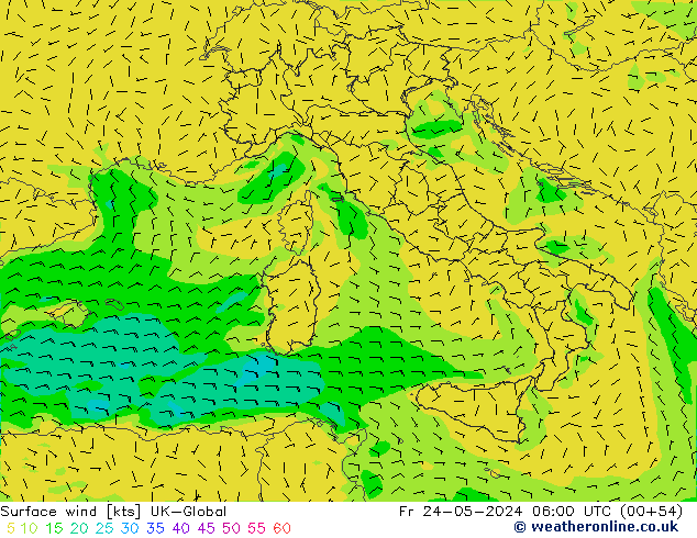 Surface wind UK-Global Fr 24.05.2024 06 UTC