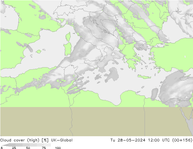 Cloud cover (high) UK-Global Tu 28.05.2024 12 UTC