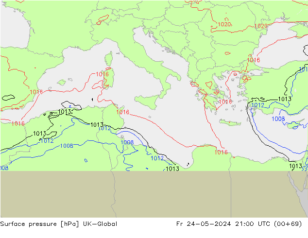 Surface pressure UK-Global Fr 24.05.2024 21 UTC