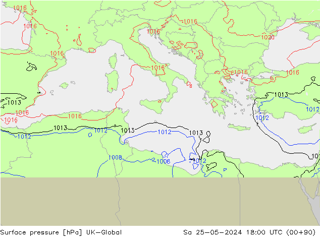 Atmosférický tlak UK-Global So 25.05.2024 18 UTC