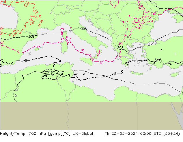 Yükseklik/Sıc. 700 hPa UK-Global Per 23.05.2024 00 UTC