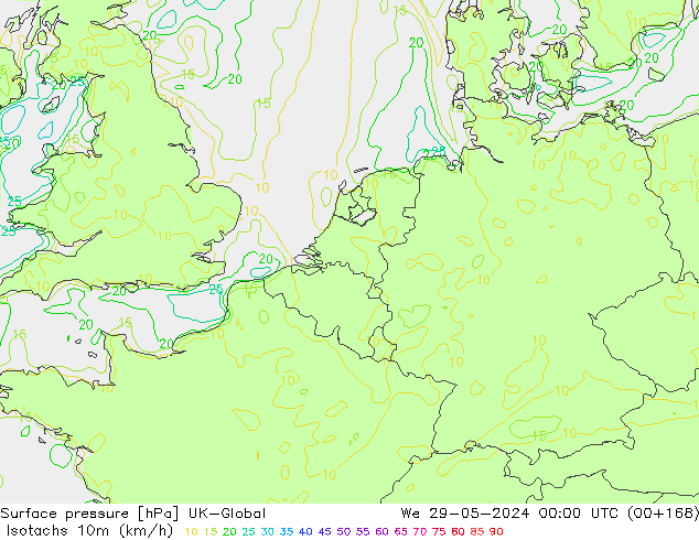 Isotachs (kph) UK-Global Qua 29.05.2024 00 UTC