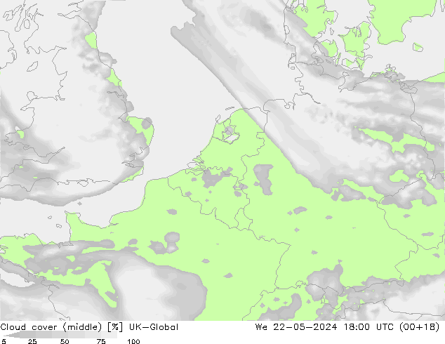 Cloud cover (middle) UK-Global We 22.05.2024 18 UTC