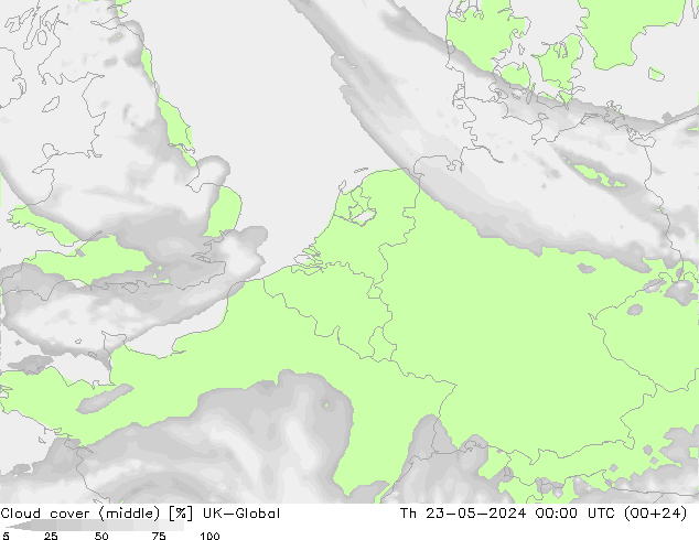 Cloud cover (middle) UK-Global Th 23.05.2024 00 UTC