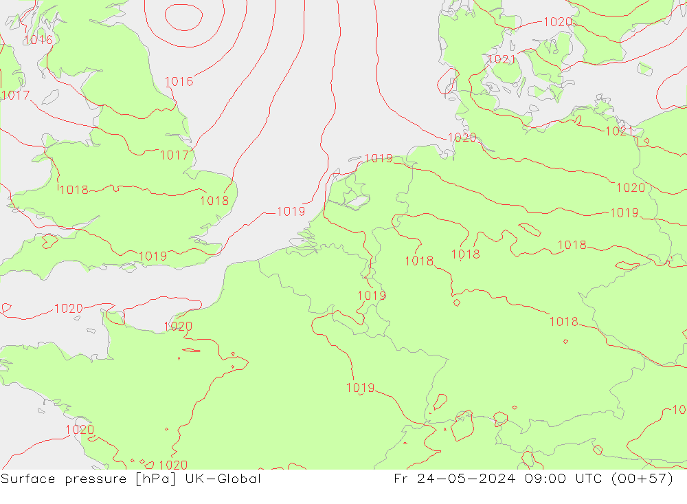 Atmosférický tlak UK-Global Pá 24.05.2024 09 UTC