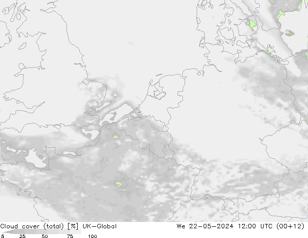 Cloud cover (total) UK-Global We 22.05.2024 12 UTC