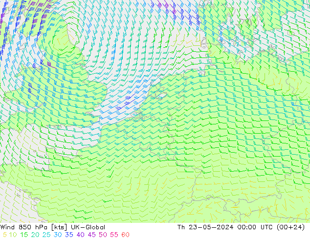 风 850 hPa UK-Global 星期四 23.05.2024 00 UTC