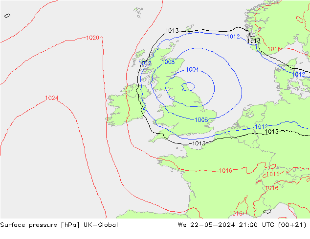 pression de l'air UK-Global mer 22.05.2024 21 UTC