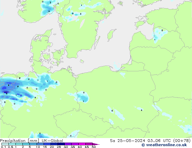 Precipitazione UK-Global sab 25.05.2024 06 UTC