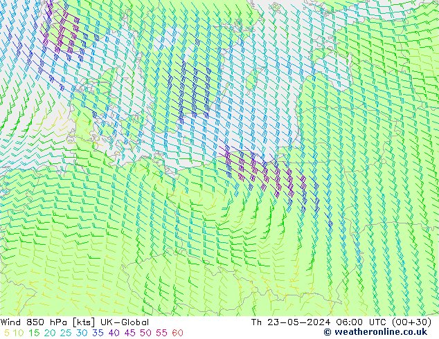 Rüzgar 850 hPa UK-Global Per 23.05.2024 06 UTC