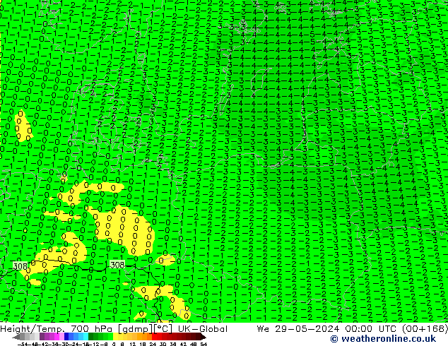 Height/Temp. 700 hPa UK-Global St 29.05.2024 00 UTC
