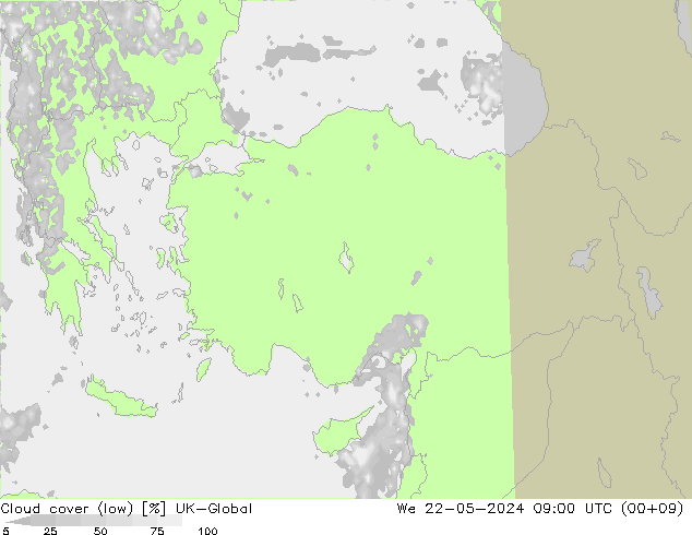 zachmurzenie (niskie) UK-Global śro. 22.05.2024 09 UTC