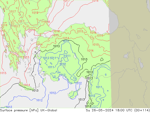 Luchtdruk (Grond) UK-Global zo 26.05.2024 18 UTC